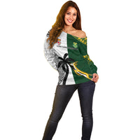 Custom South Africa And Fiji Rugby Off Shoulder Sweater 2023 World Cup Fijian Tapa With Kente Pattern - Wonder Print Shop