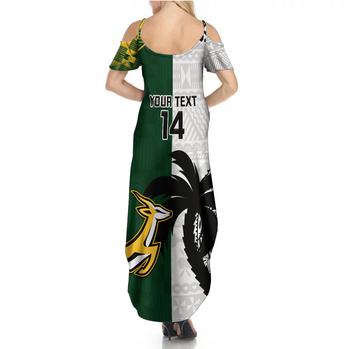 Custom South Africa And Fiji Rugby Summer Maxi Dress 2023 World Cup Fijian Tapa With Kente Pattern - Wonder Print Shop