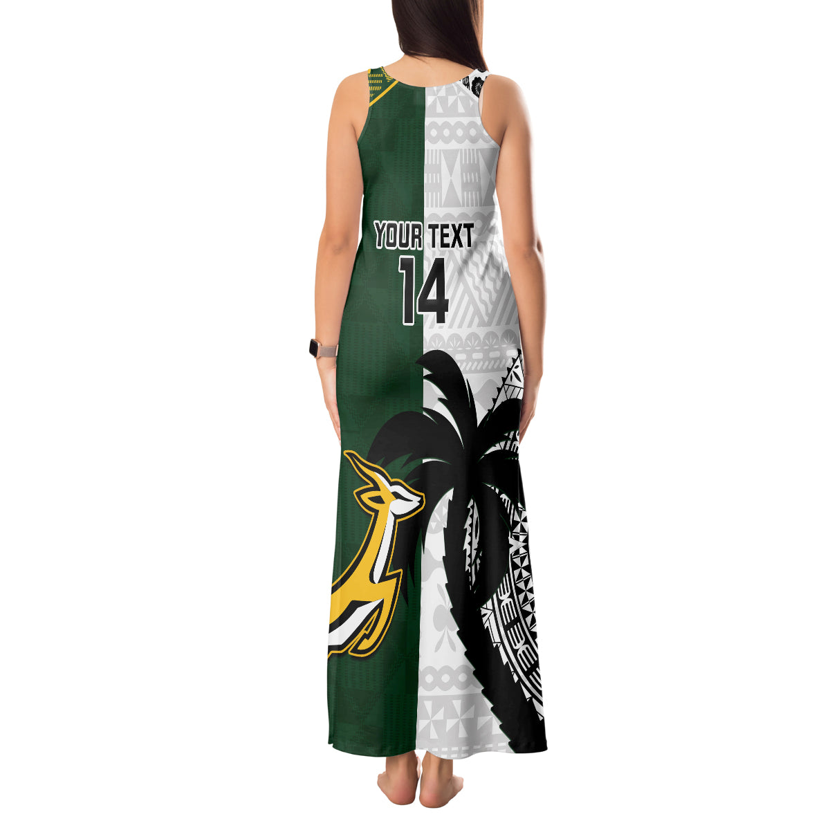 Custom South Africa And Fiji Rugby Tank Maxi Dress 2023 World Cup Fijian Tapa With Kente Pattern - Wonder Print Shop