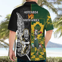 South Africa And Aotearoa Rugby Hawaiian Shirt 2023 Springboks Kente Combine All Black Maori Fern - Wonder Print Shop