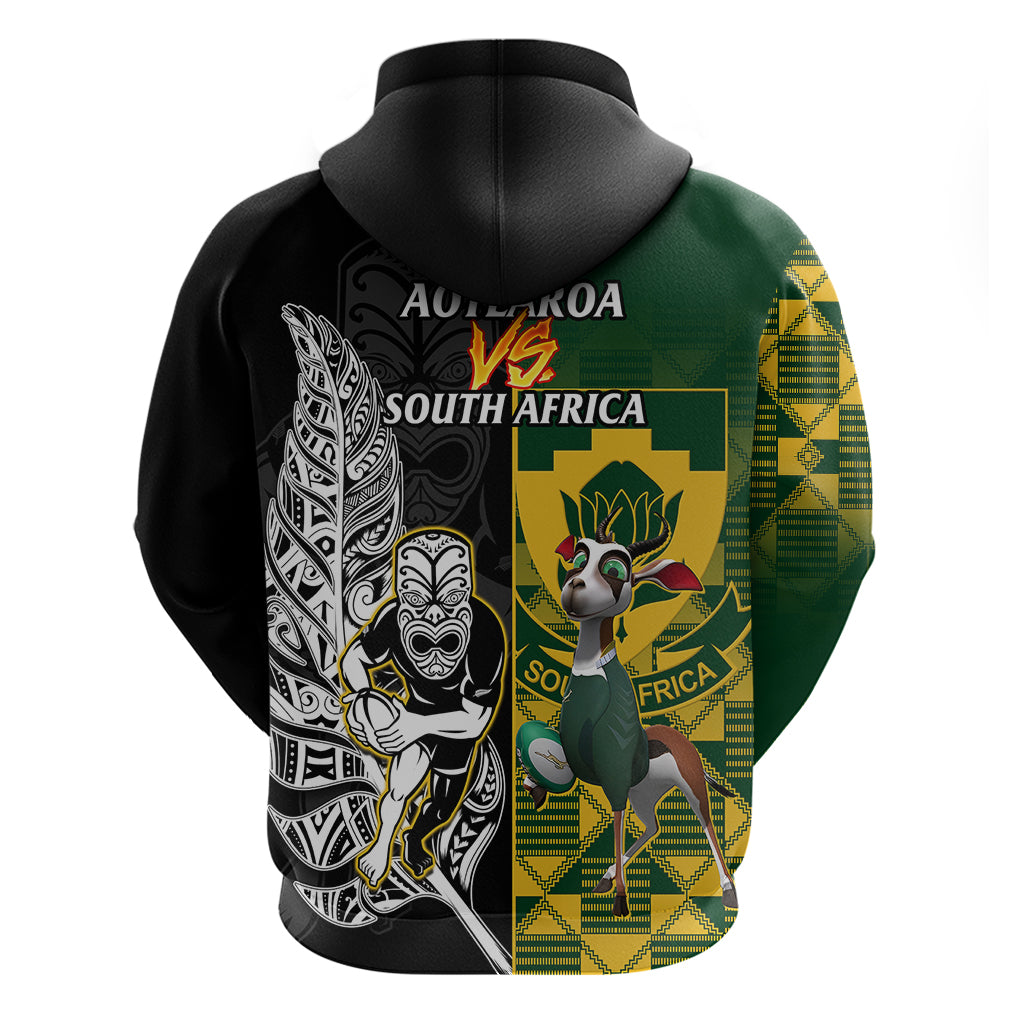 South Africa And Aotearoa Rugby Hoodie 2023 Springboks Kente Combine All Black Maori Fern - Wonder Print Shop