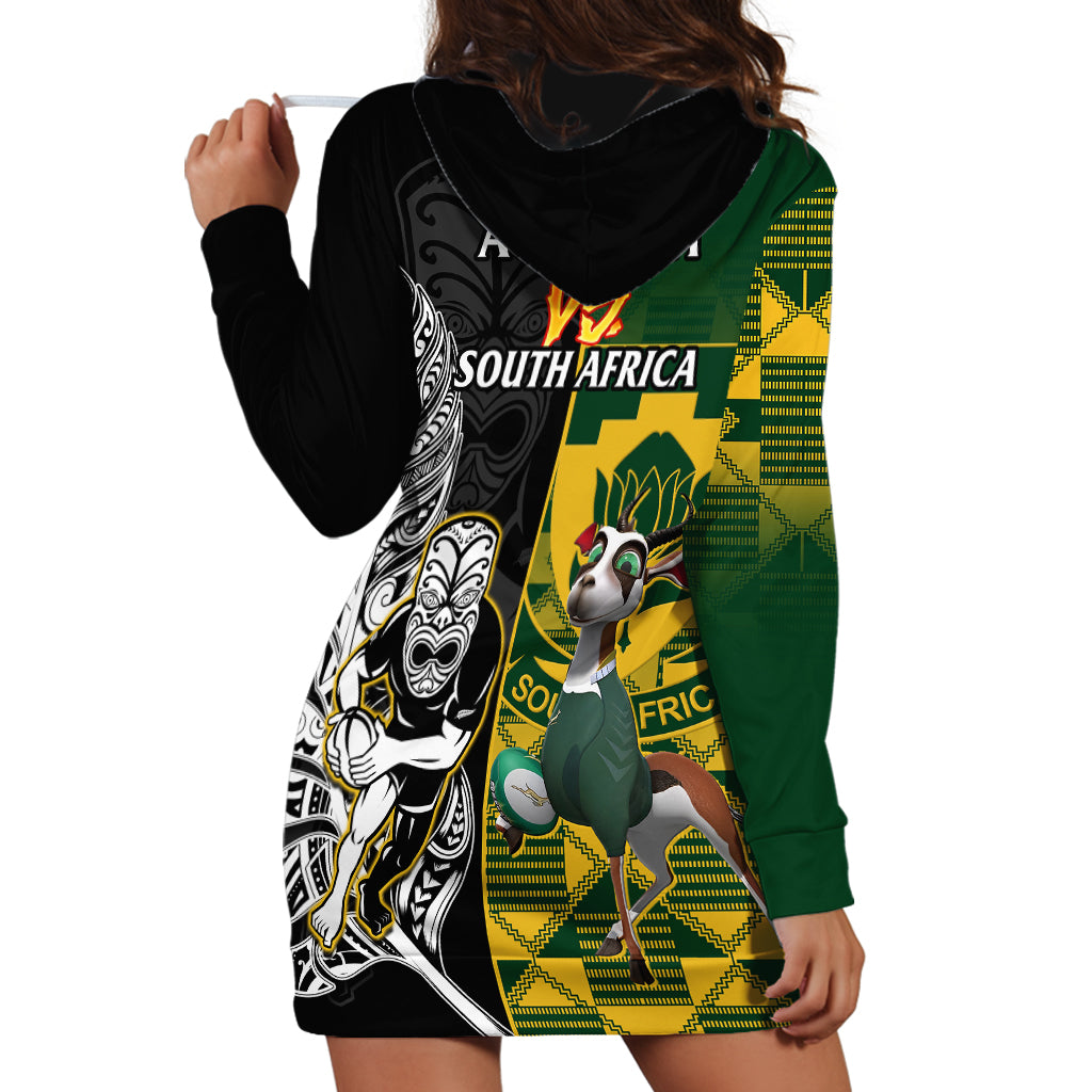 South Africa And Aotearoa Rugby Hoodie Dress 2023 Springboks Kente Combine All Black Maori Fern - Wonder Print Shop