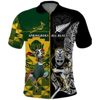 South Africa And Aotearoa Rugby Polo Shirt 2023 Springboks Kente Combine All Black Maori Fern - Wonder Print Shop