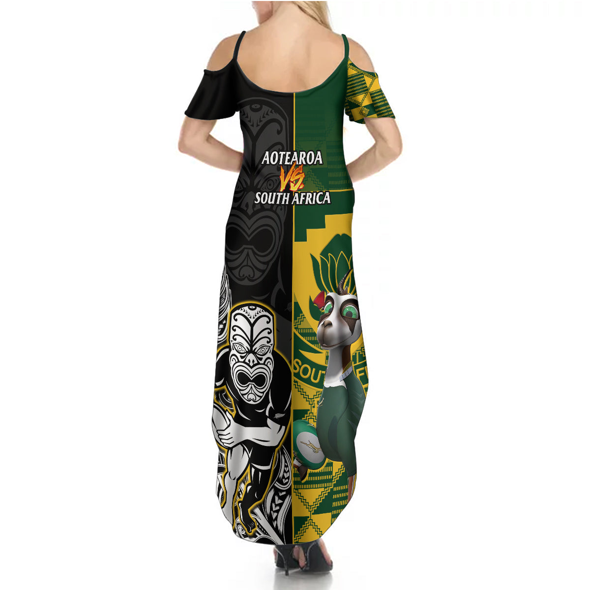 South Africa And Aotearoa Rugby Summer Maxi Dress 2023 Springboks Kente Combine All Black Maori Fern - Wonder Print Shop
