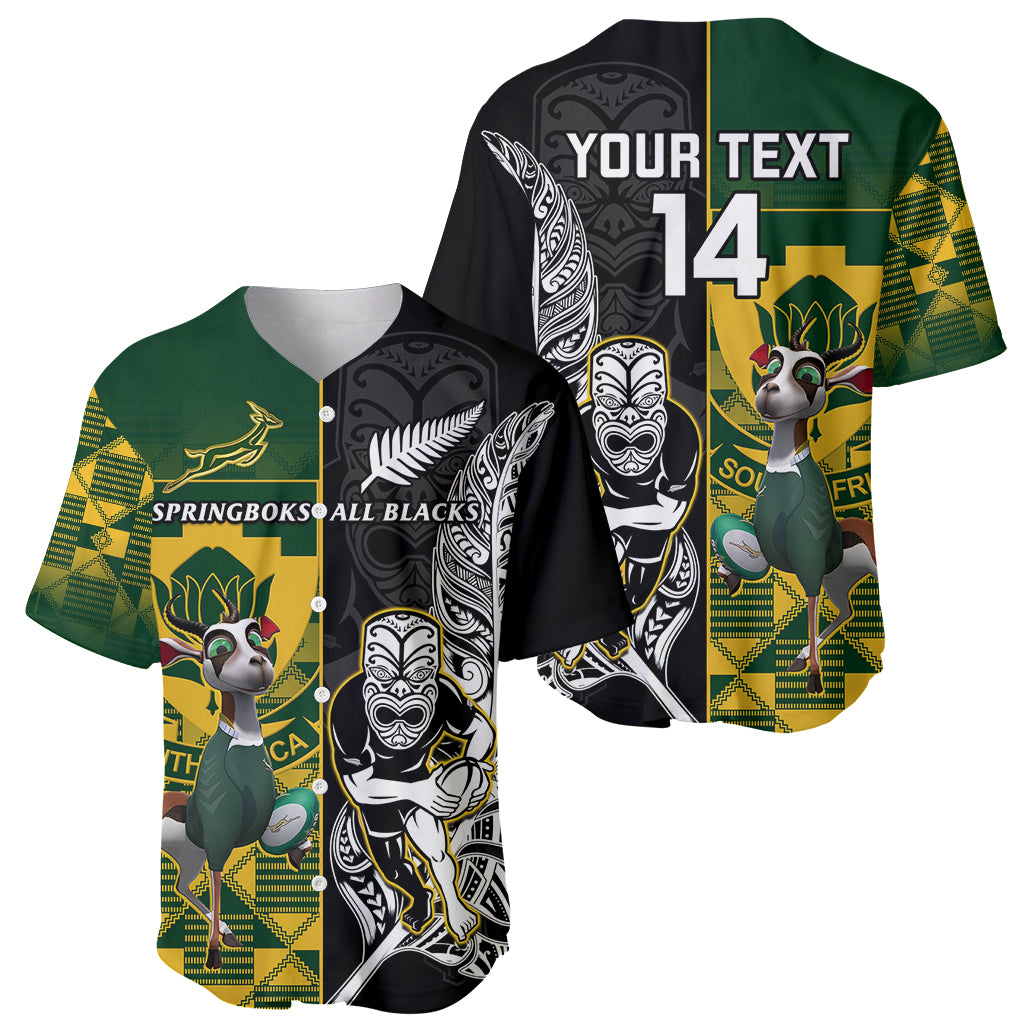 Custom South Africa And Aotearoa Rugby Baseball Jersey 2023 Springboks Kente Combine All Black Maori Fern - Wonder Print Shop