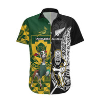 Custom South Africa And Aotearoa Rugby Hawaiian Shirt 2023 Springboks Kente Combine All Black Maori Fern - Wonder Print Shop