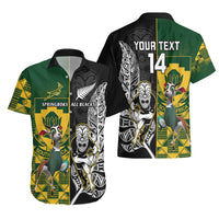 Custom South Africa And Aotearoa Rugby Hawaiian Shirt 2023 Springboks Kente Combine All Black Maori Fern - Wonder Print Shop