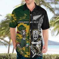 Custom South Africa And Aotearoa Rugby Hawaiian Shirt 2023 Springboks Kente Combine All Black Maori Fern - Wonder Print Shop