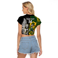 Custom South Africa And Aotearoa Rugby Raglan Cropped T Shirt 2023 Springboks Kente Combine All Black Maori Fern - Wonder Print Shop