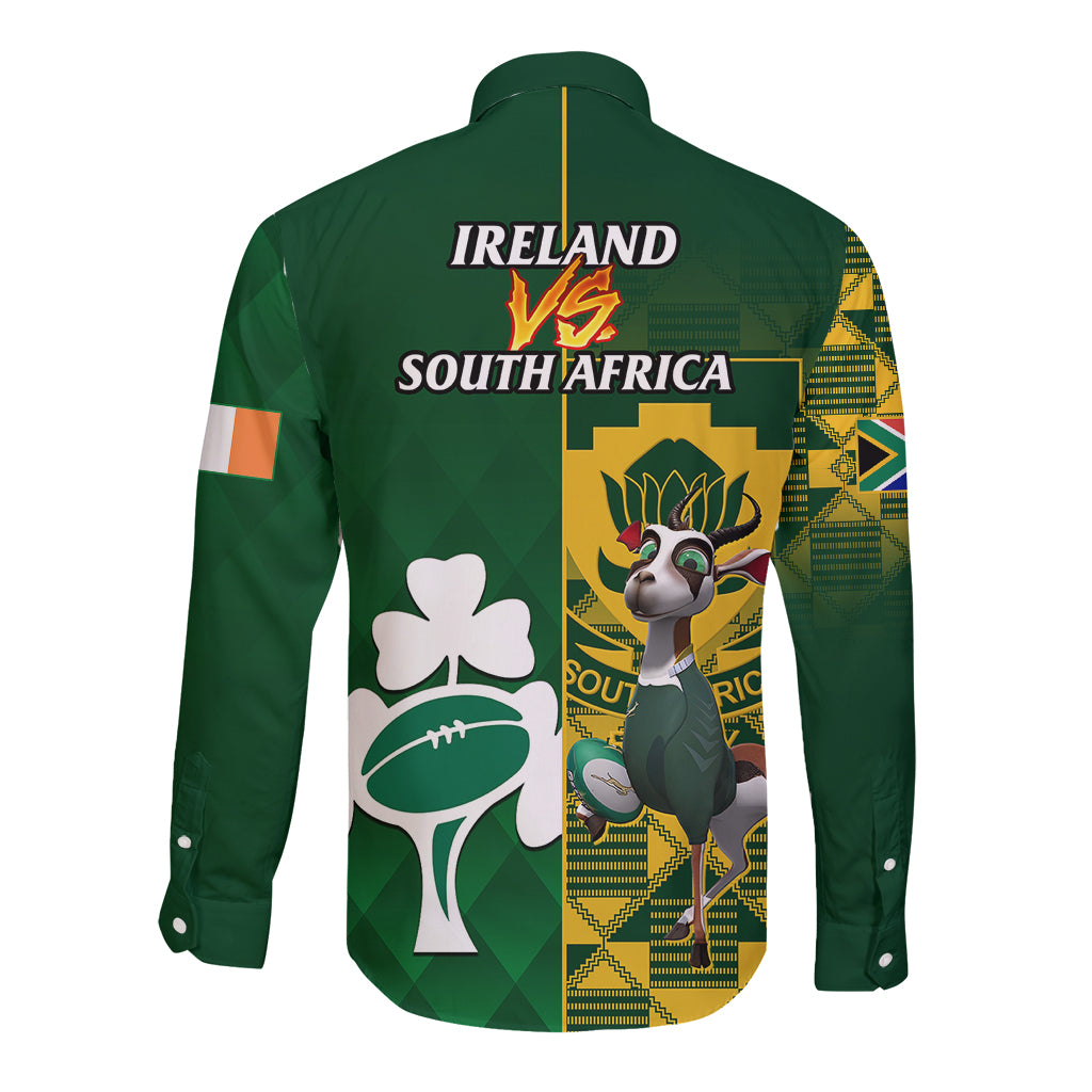 South Africa And Ireland Rugby Long Sleeve Button Shirt 2023 World Cup Springboks Shamrocks Together - Wonder Print Shop