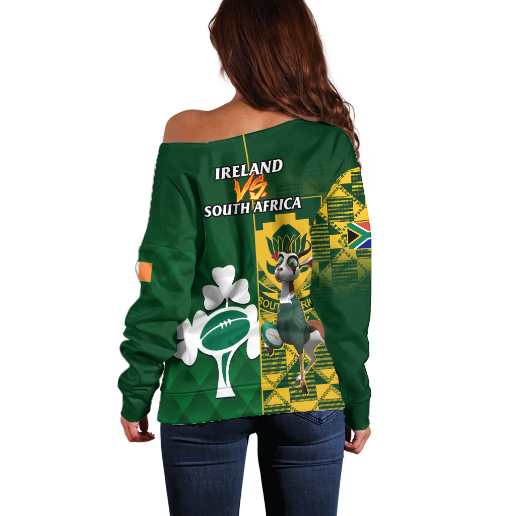 South Africa And Ireland Rugby Off Shoulder Sweater 2023 World Cup Springboks Shamrocks Together - Wonder Print Shop