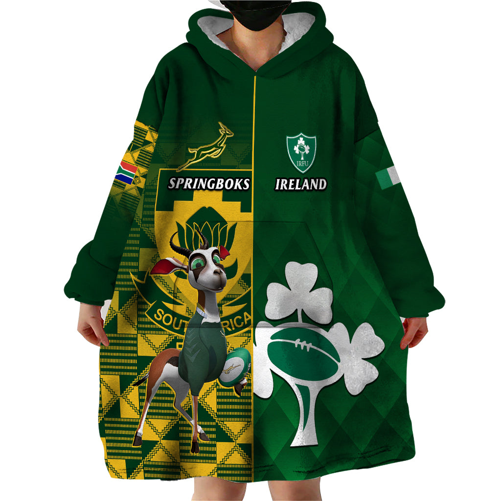 South Africa And Ireland Rugby Wearable Blanket Hoodie 2023 World Cup Springboks Shamrocks Together - Wonder Print Shop