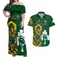 Custom South Africa And Ireland Rugby Couples Matching Off Shoulder Maxi Dress and Hawaiian Shirt 2023 World Cup Springboks Shamrocks Together - Wonder Print Shop