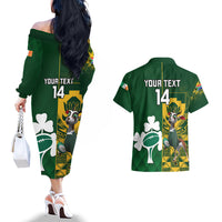 Custom South Africa And Ireland Rugby Couples Matching Off The Shoulder Long Sleeve Dress and Hawaiian Shirt 2023 World Cup Springboks Shamrocks Together - Wonder Print Shop