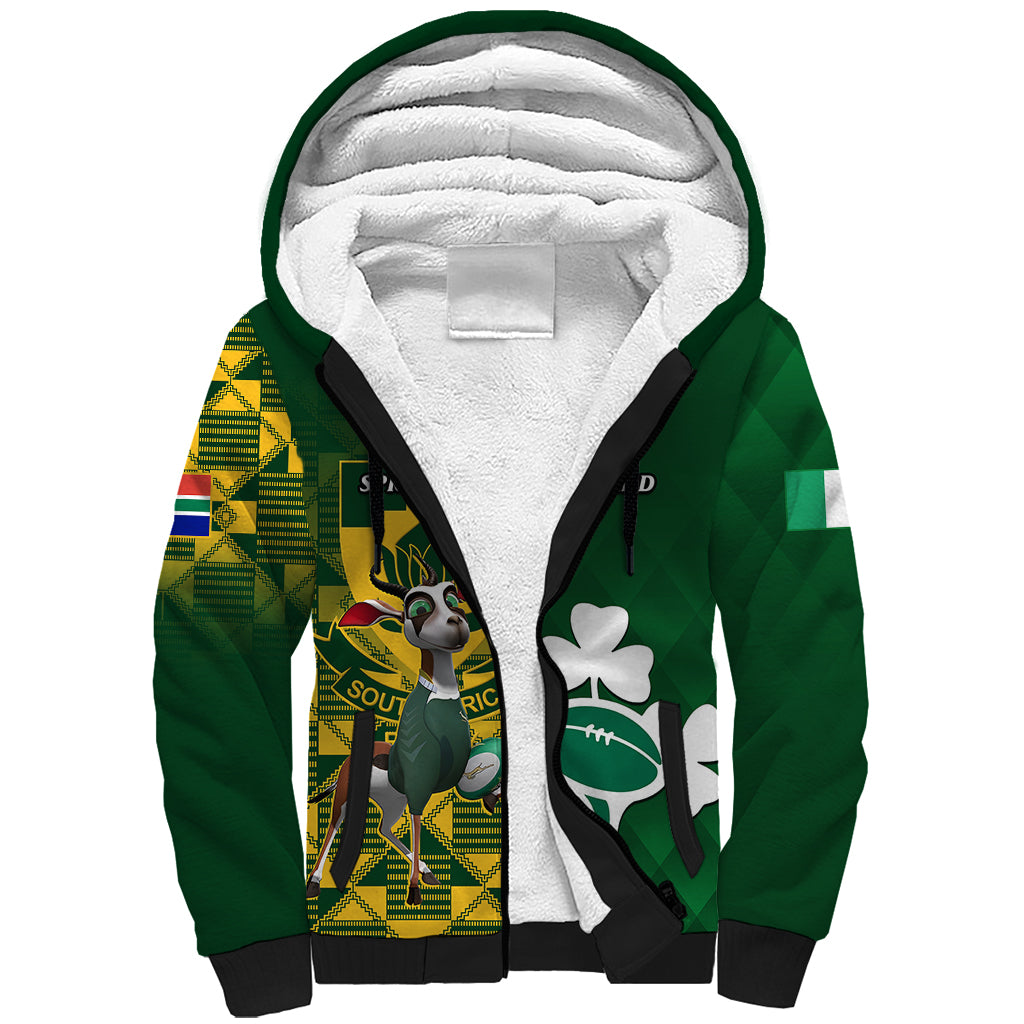 Custom South Africa And Ireland Rugby Sherpa Hoodie 2023 World Cup Springboks Shamrocks Together - Wonder Print Shop