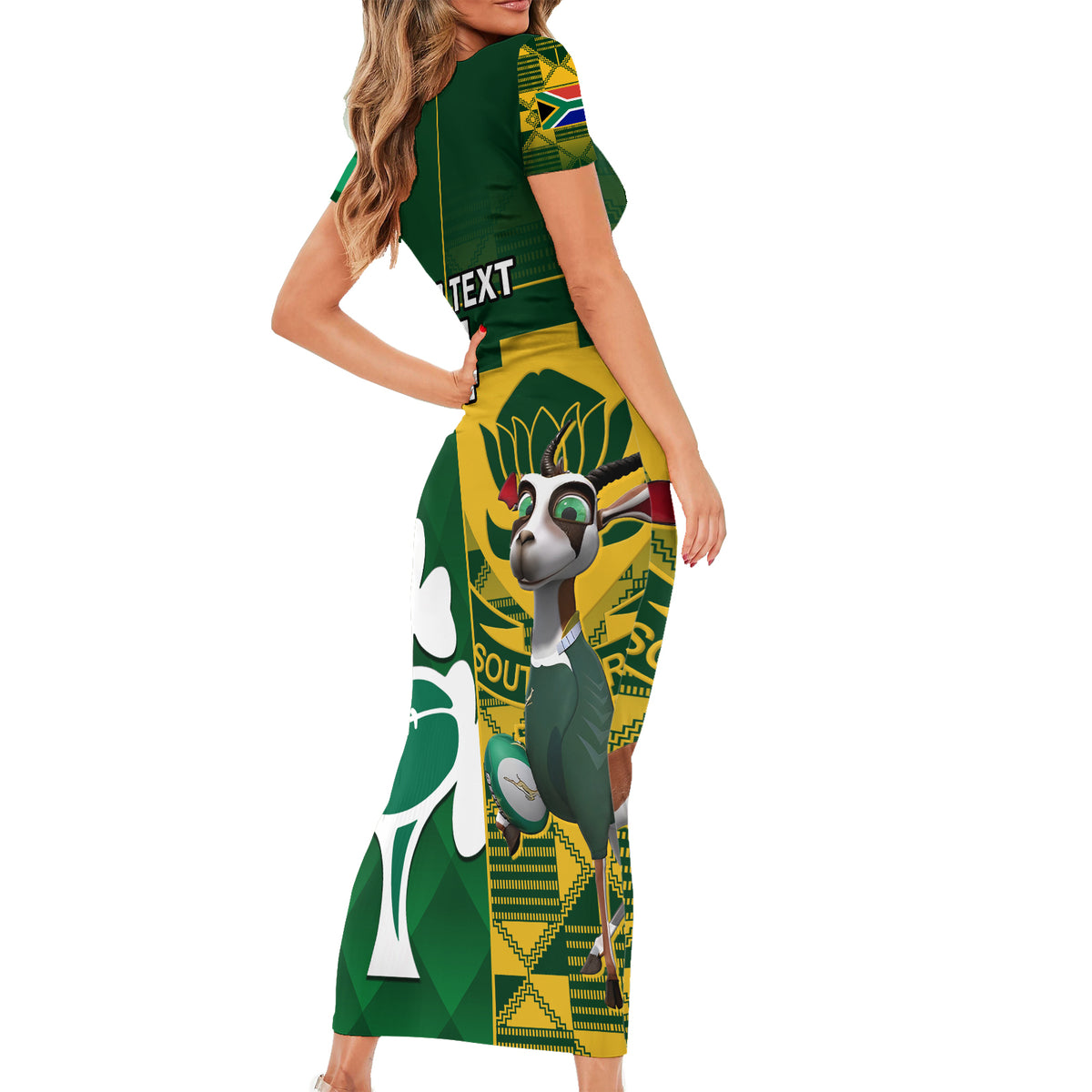 Custom South Africa And Ireland Rugby Short Sleeve Bodycon Dress 2023 World Cup Springboks Shamrocks Together - Wonder Print Shop