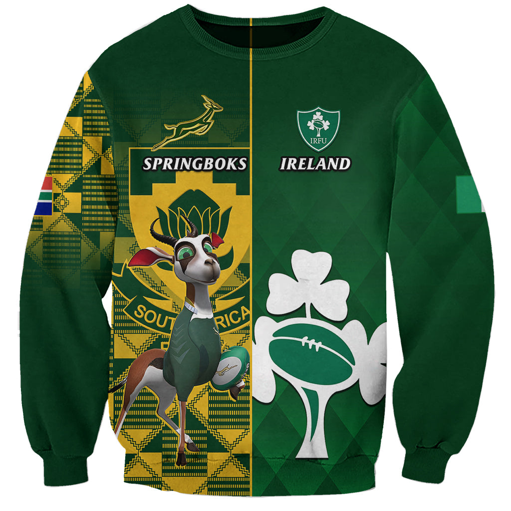 Custom South Africa And Ireland Rugby Sweatshirt 2023 World Cup Springboks Shamrocks Together - Wonder Print Shop