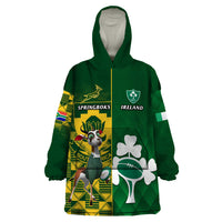 Custom South Africa And Ireland Rugby Wearable Blanket Hoodie 2023 World Cup Springboks Shamrocks Together - Wonder Print Shop