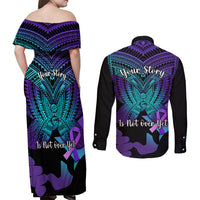 Suicide Awareness Your Story Is Not Over Yet Couples Matching Off Shoulder Maxi Dress and Long Sleeve Button Shirts Polynesian Butterfly Tattoo - Wonder Print Shop