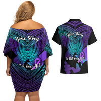 Suicide Awareness Your Story Is Not Over Yet Couples Matching Off Shoulder Short Dress and Hawaiian Shirt Polynesian Butterfly Tattoo - Wonder Print Shop