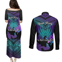 Suicide Awareness Your Story Is Not Over Yet Couples Matching Puletasi Dress and Long Sleeve Button Shirts Polynesian Butterfly Tattoo - Wonder Print Shop