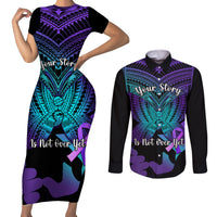 Suicide Awareness Your Story Is Not Over Yet Couples Matching Short Sleeve Bodycon Dress and Long Sleeve Button Shirts Polynesian Butterfly Tattoo - Wonder Print Shop