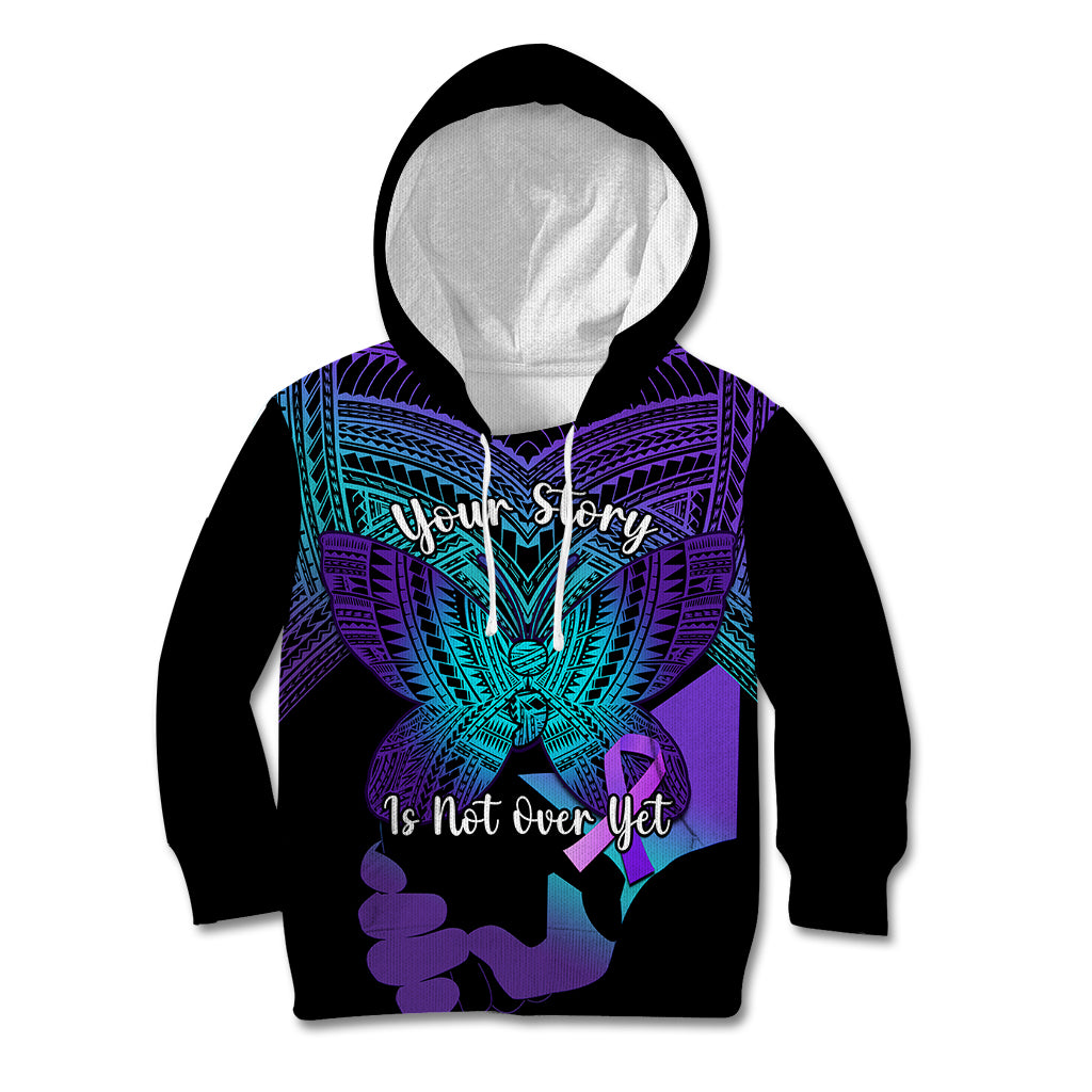Suicide Awareness Your Story Is Not Over Yet Kid Hoodie Polynesian Butterfly Tattoo - Wonder Print Shop