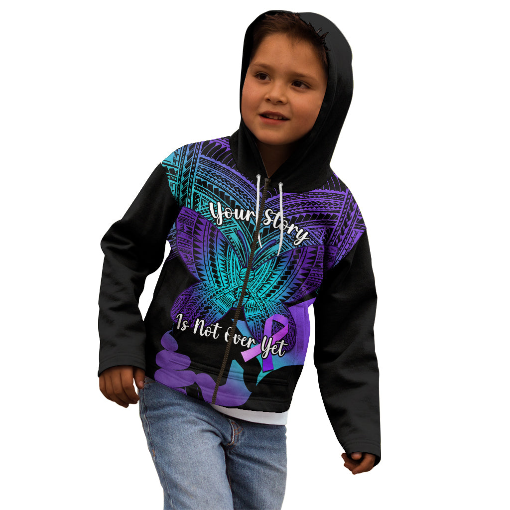Suicide Awareness Your Story Is Not Over Yet Kid Hoodie Polynesian Butterfly Tattoo - Wonder Print Shop