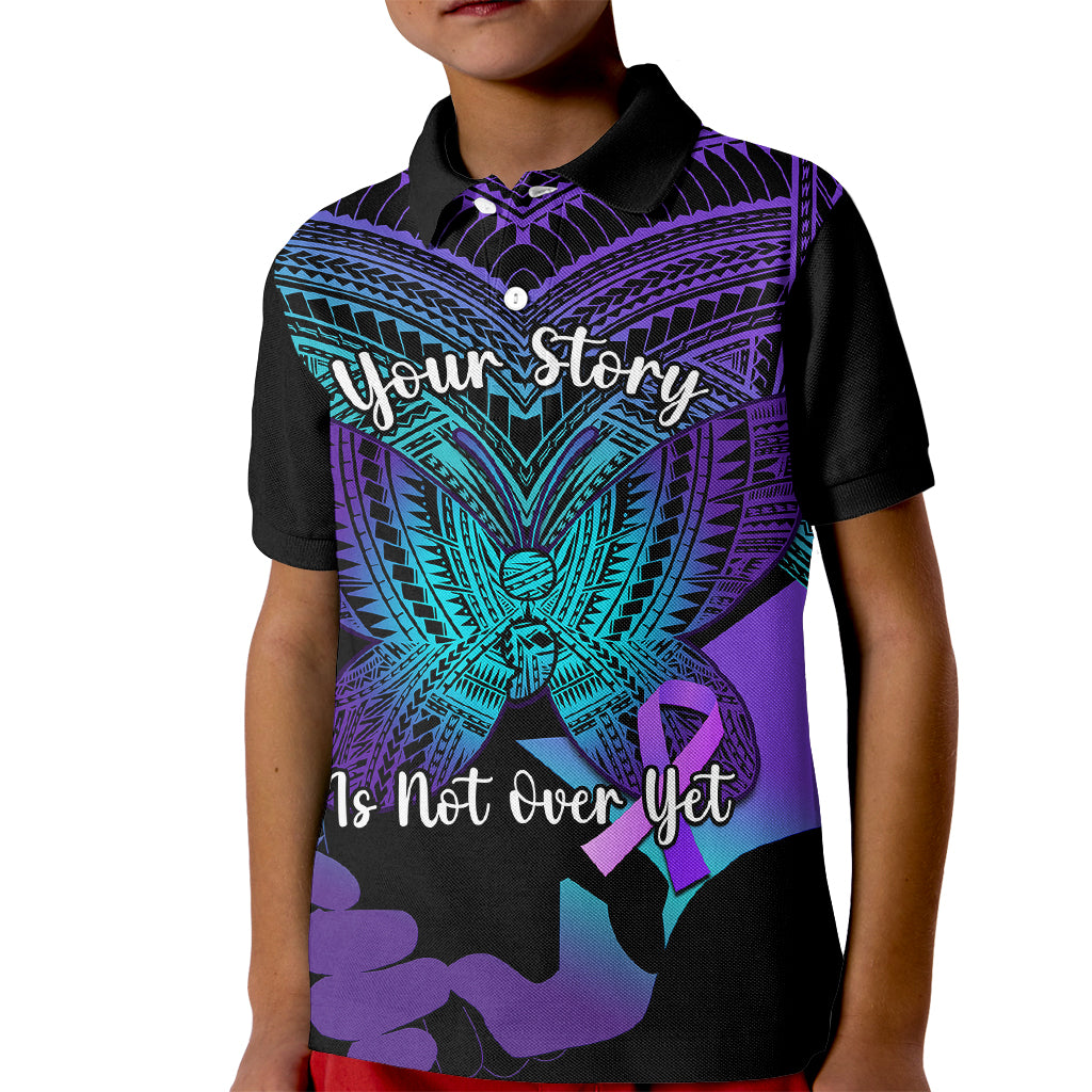 Suicide Awareness Your Story Is Not Over Yet Kid Polo Shirt Polynesian Butterfly Tattoo - Wonder Print Shop
