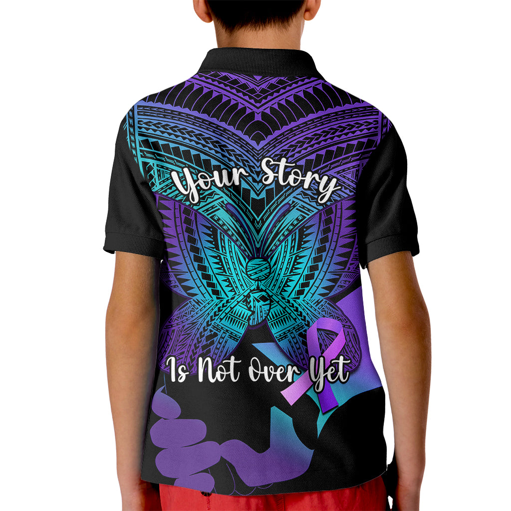 Suicide Awareness Your Story Is Not Over Yet Kid Polo Shirt Polynesian Butterfly Tattoo - Wonder Print Shop