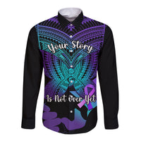 Suicide Awareness Your Story Is Not Over Yet Long Sleeve Button Shirt Polynesian Butterfly Tattoo - Wonder Print Shop