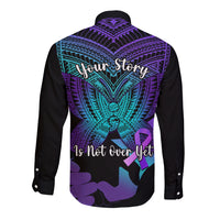 Suicide Awareness Your Story Is Not Over Yet Long Sleeve Button Shirt Polynesian Butterfly Tattoo - Wonder Print Shop