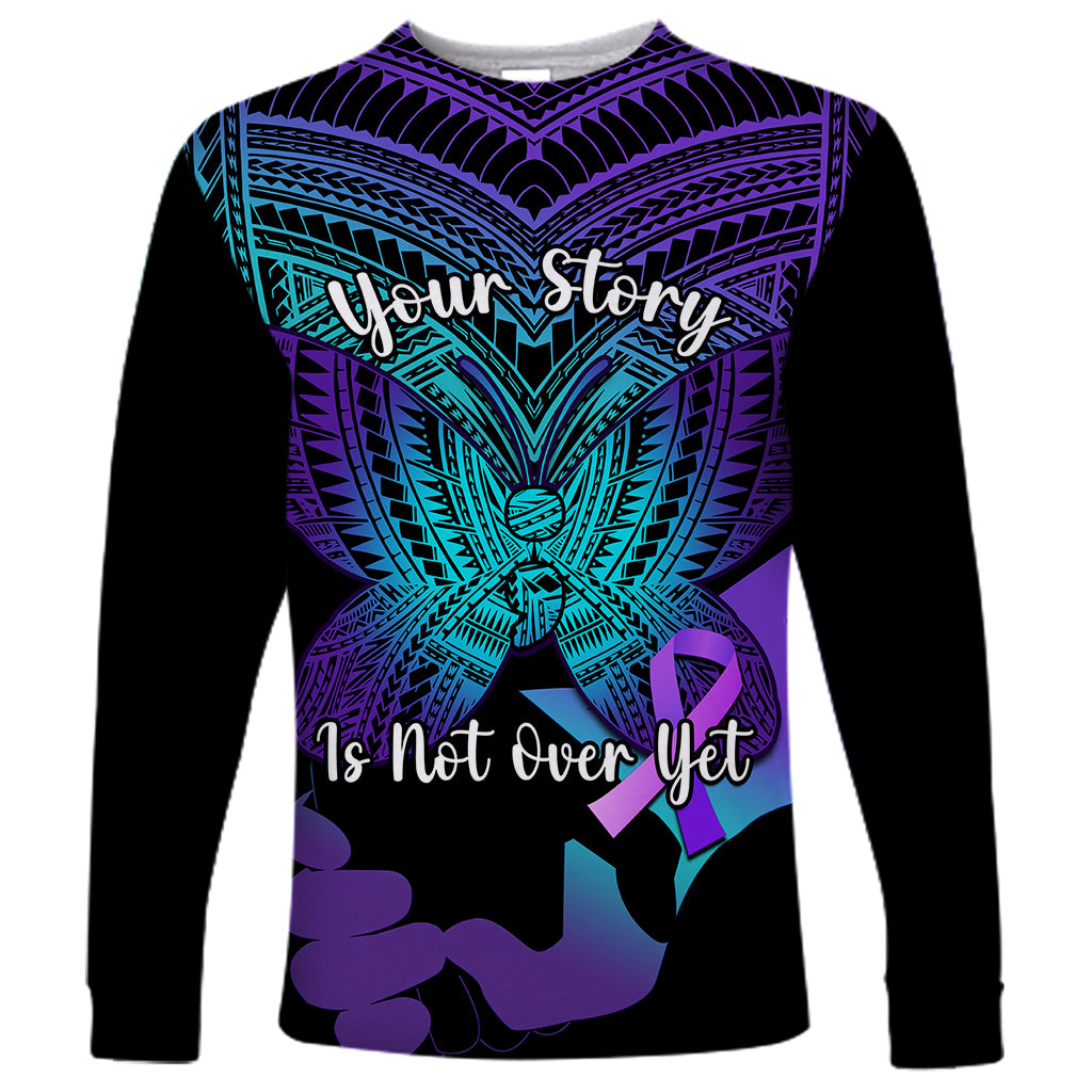 Suicide Awareness Your Story Is Not Over Yet Long Sleeve Shirt Polynesian Butterfly Tattoo - Wonder Print Shop