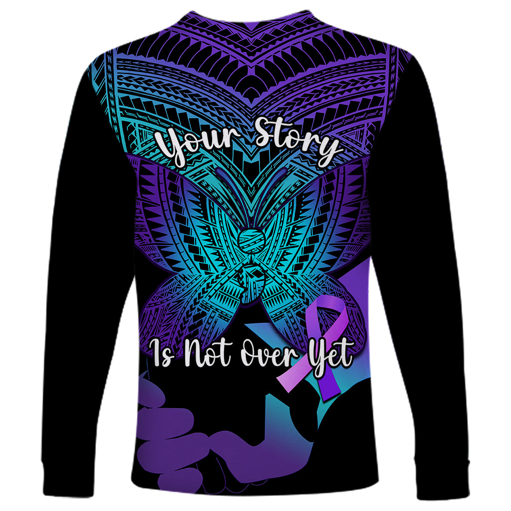 Suicide Awareness Your Story Is Not Over Yet Long Sleeve Shirt Polynesian Butterfly Tattoo - Wonder Print Shop