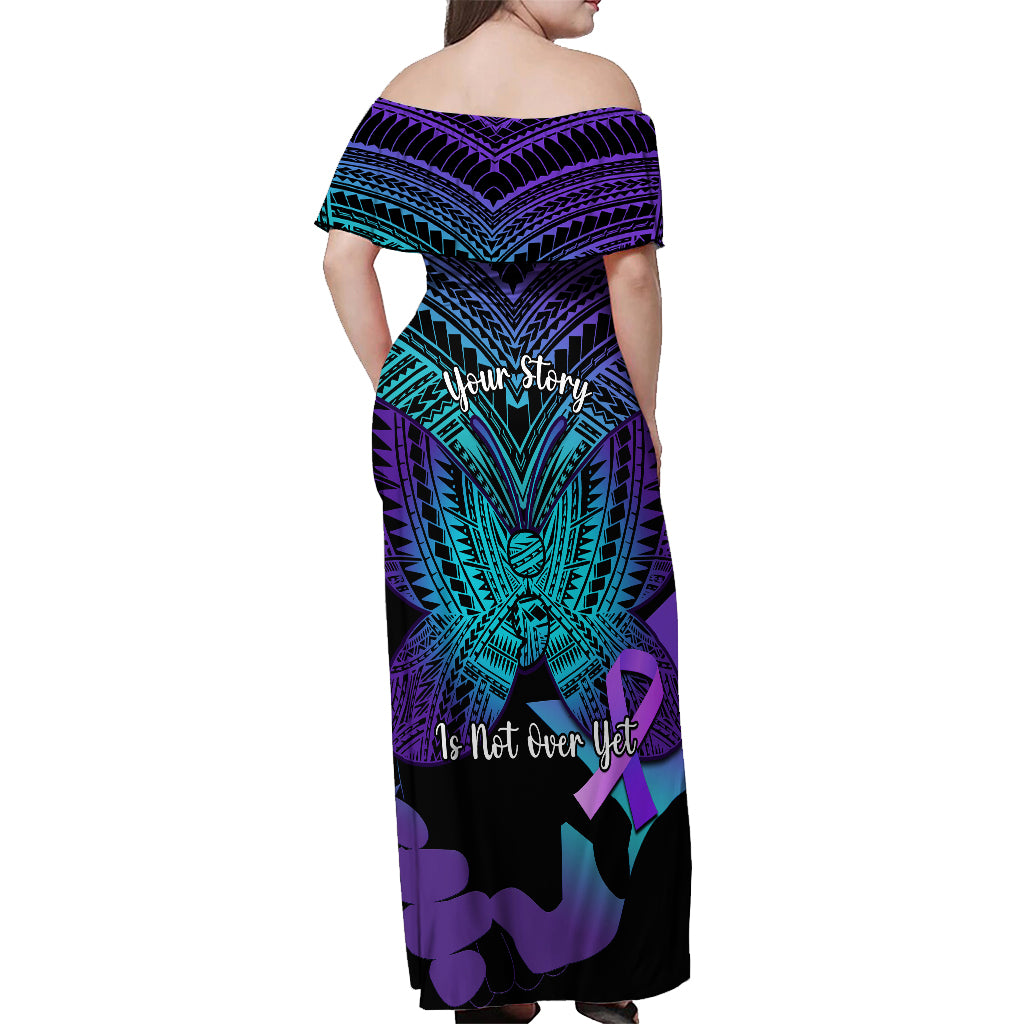 Suicide Awareness Your Story Is Not Over Yet Off Shoulder Maxi Dress Polynesian Butterfly Tattoo - Wonder Print Shop