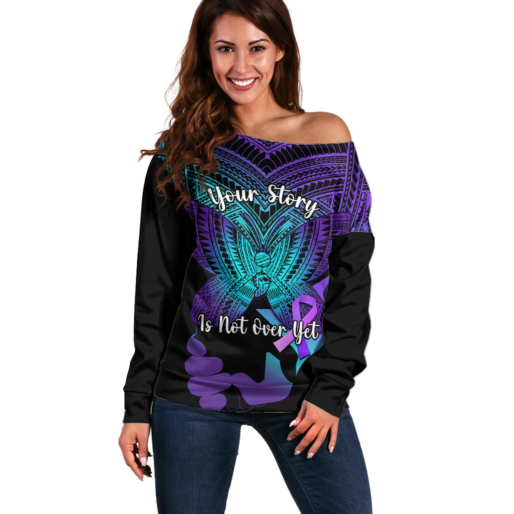 Suicide Awareness Your Story Is Not Over Yet Off Shoulder Sweater Polynesian Butterfly Tattoo - Wonder Print Shop
