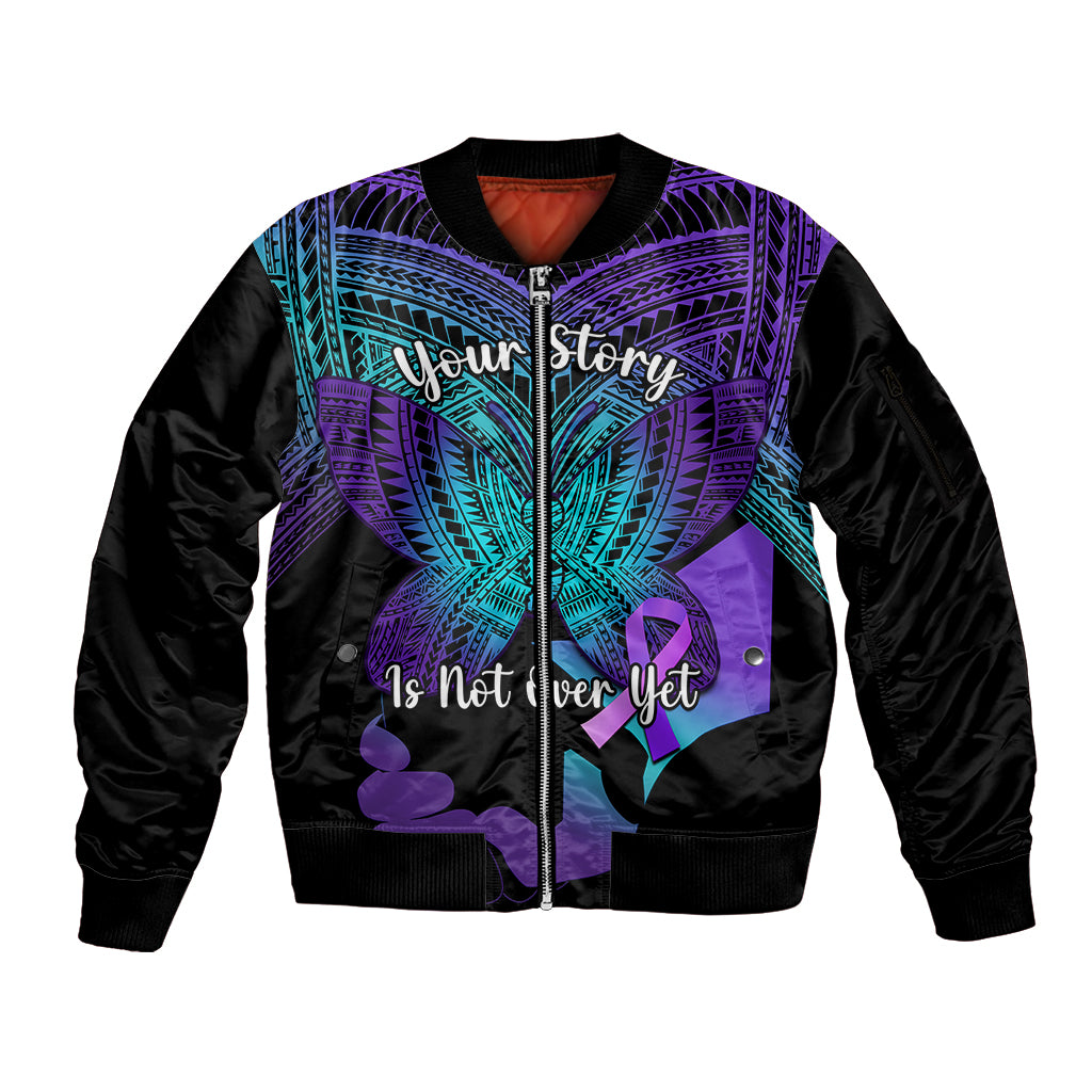 Suicide Awareness Your Story Is Not Over Yet Sleeve Zip Bomber Jacket Polynesian Butterfly Tattoo - Wonder Print Shop