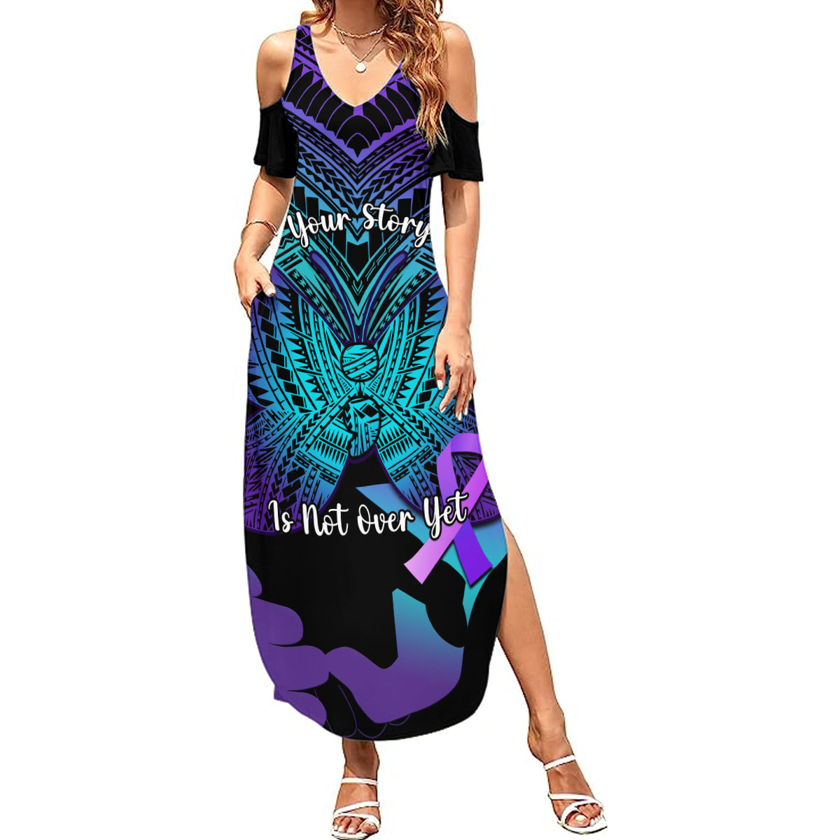 Suicide Awareness Your Story Is Not Over Yet Summer Maxi Dress Polynesian Butterfly Tattoo - Wonder Print Shop