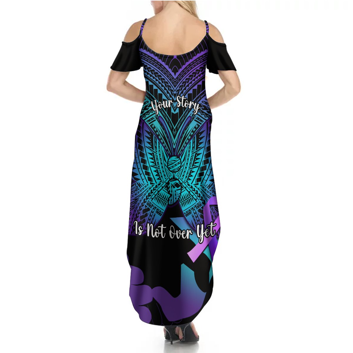 Suicide Awareness Your Story Is Not Over Yet Summer Maxi Dress Polynesian Butterfly Tattoo - Wonder Print Shop