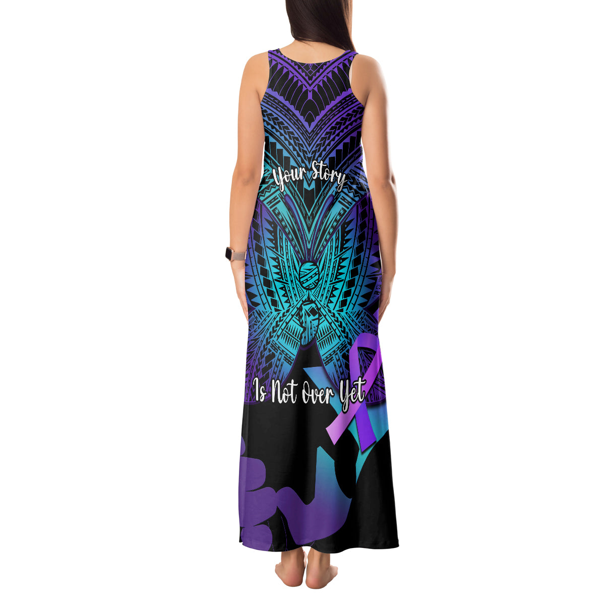 Suicide Awareness Your Story Is Not Over Yet Tank Maxi Dress Polynesian Butterfly Tattoo - Wonder Print Shop