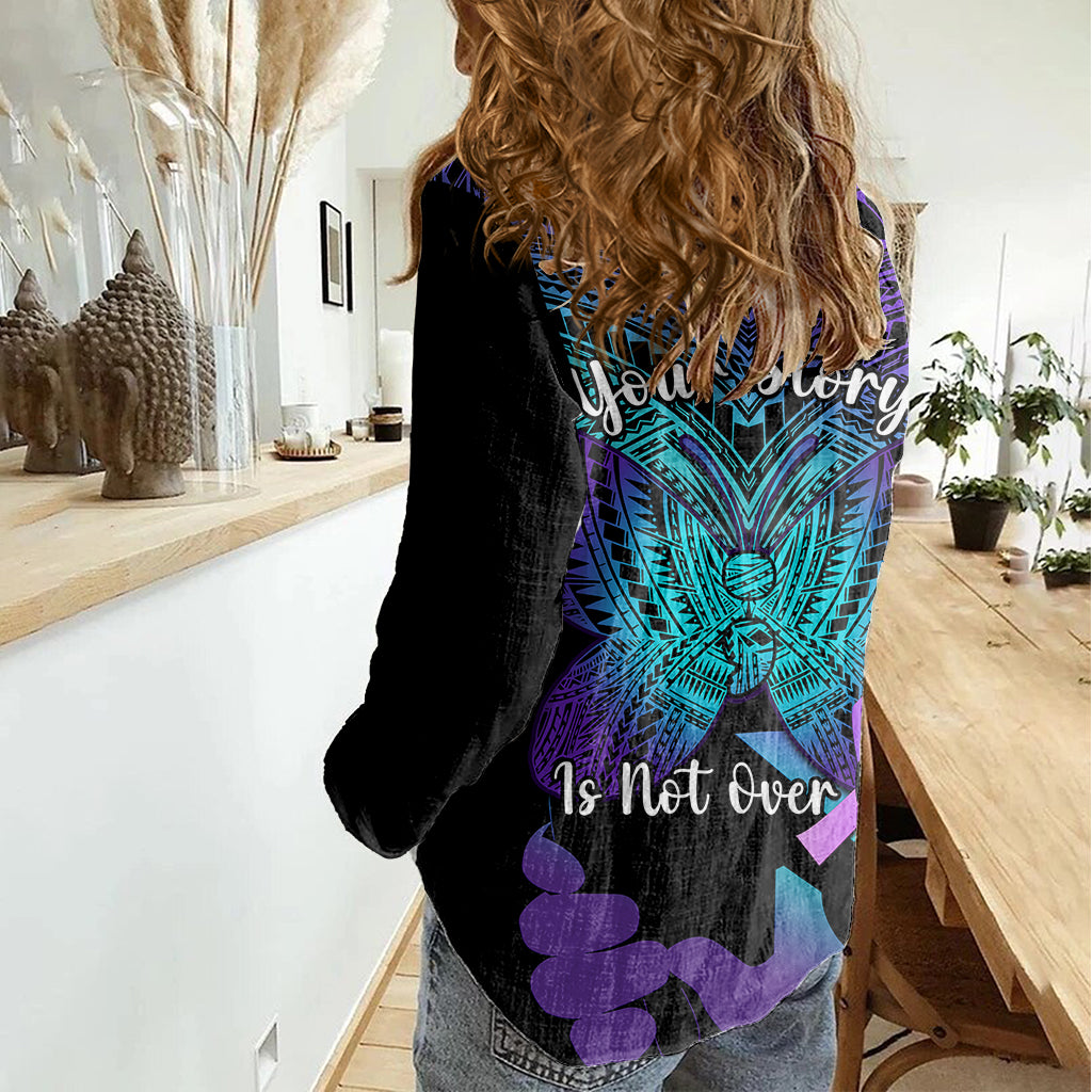 Suicide Awareness Your Story Is Not Over Yet Women Casual Shirt Polynesian Butterfly Tattoo - Wonder Print Shop