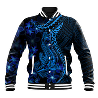 Blue Polynesia Shark Tattoo Baseball Jacket With Polynesian Plumeria - Wonder Print Shop