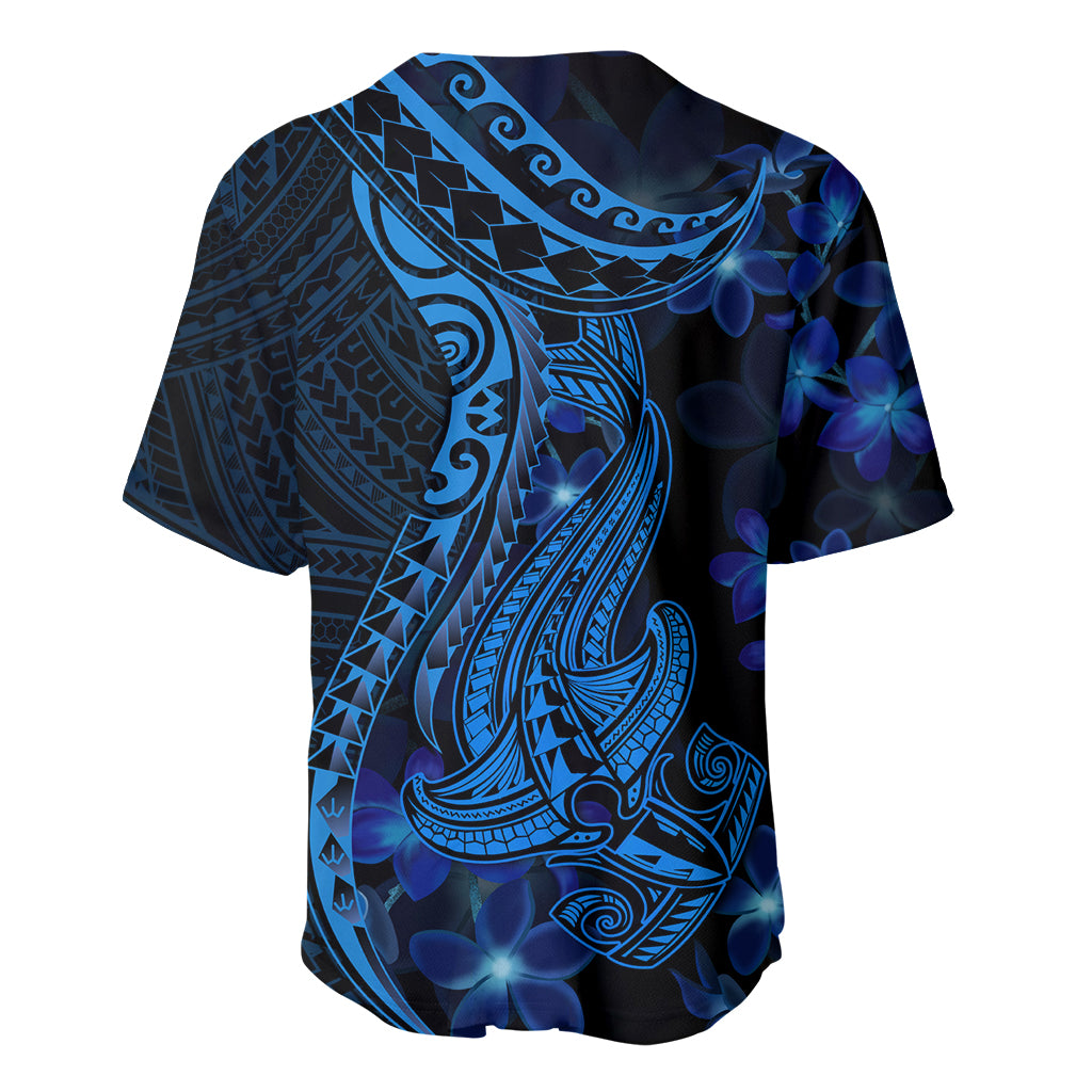 Blue Polynesia Shark Tattoo Baseball Jersey With Polynesian Plumeria - Wonder Print Shop