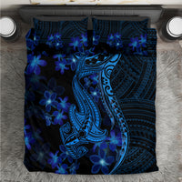 Blue Polynesia Shark Tattoo Bedding Set With Polynesian Plumeria - Wonder Print Shop