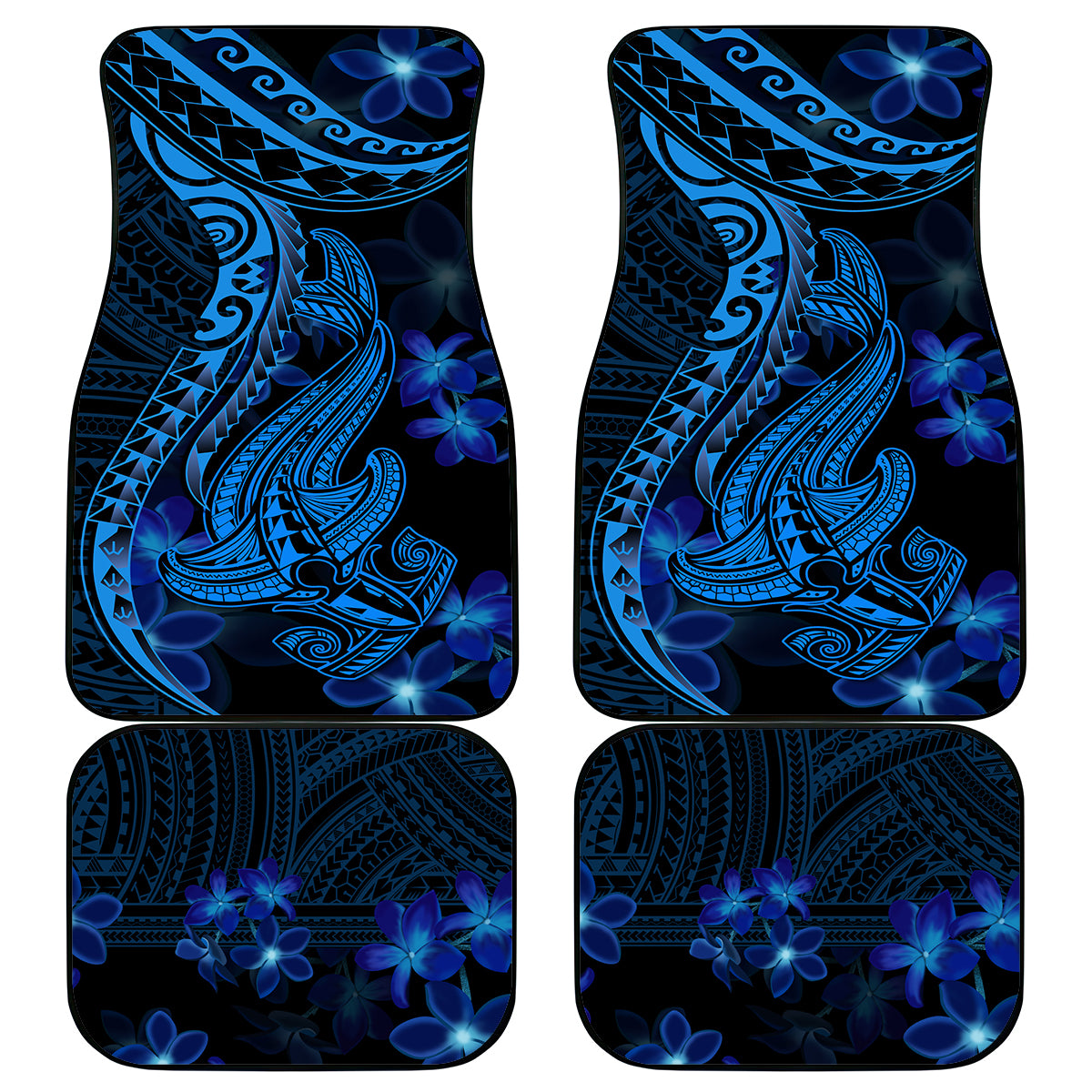 Blue Polynesia Shark Tattoo Car Mats With Polynesian Plumeria - Wonder Print Shop