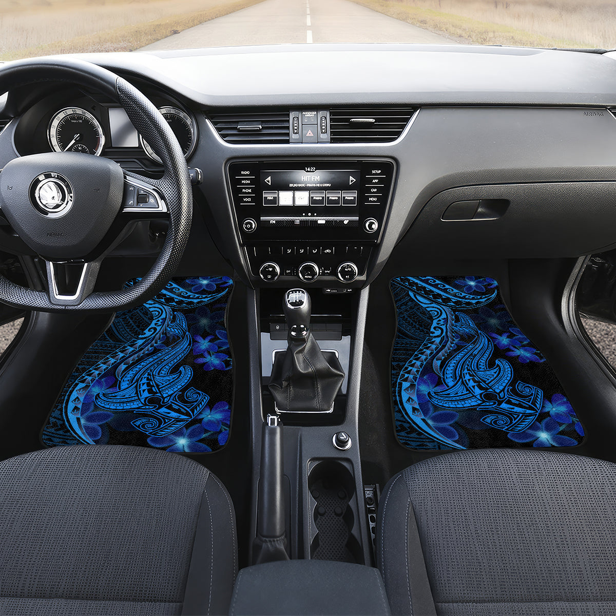 Blue Polynesia Shark Tattoo Car Mats With Polynesian Plumeria - Wonder Print Shop