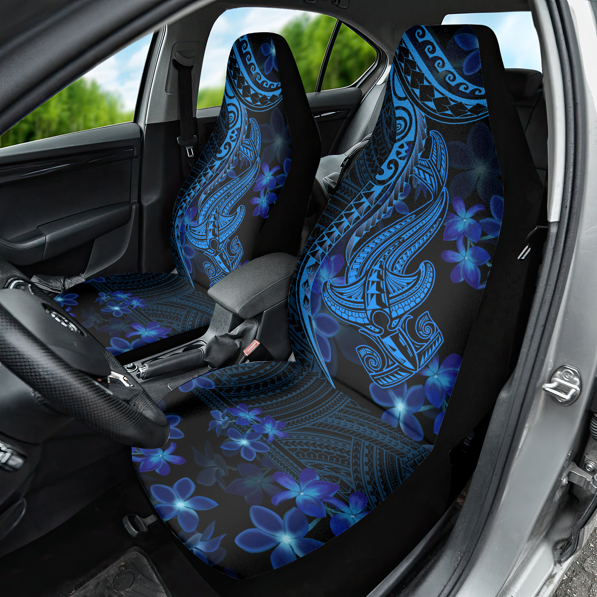 Blue Polynesia Shark Tattoo Car Seat Cover With Polynesian Plumeria - Wonder Print Shop