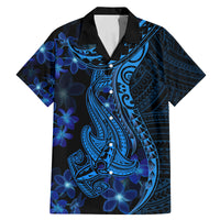 Blue Polynesia Shark Tattoo Family Matching Mermaid Dress and Hawaiian Shirt With Polynesian Plumeria - Wonder Print Shop