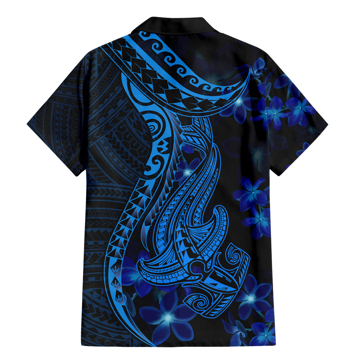 Blue Polynesia Shark Tattoo Family Matching Mermaid Dress and Hawaiian Shirt With Polynesian Plumeria - Wonder Print Shop