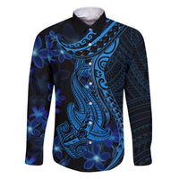 Blue Polynesia Shark Tattoo Family Matching Puletasi Dress and Hawaiian Shirt With Polynesian Plumeria - Wonder Print Shop